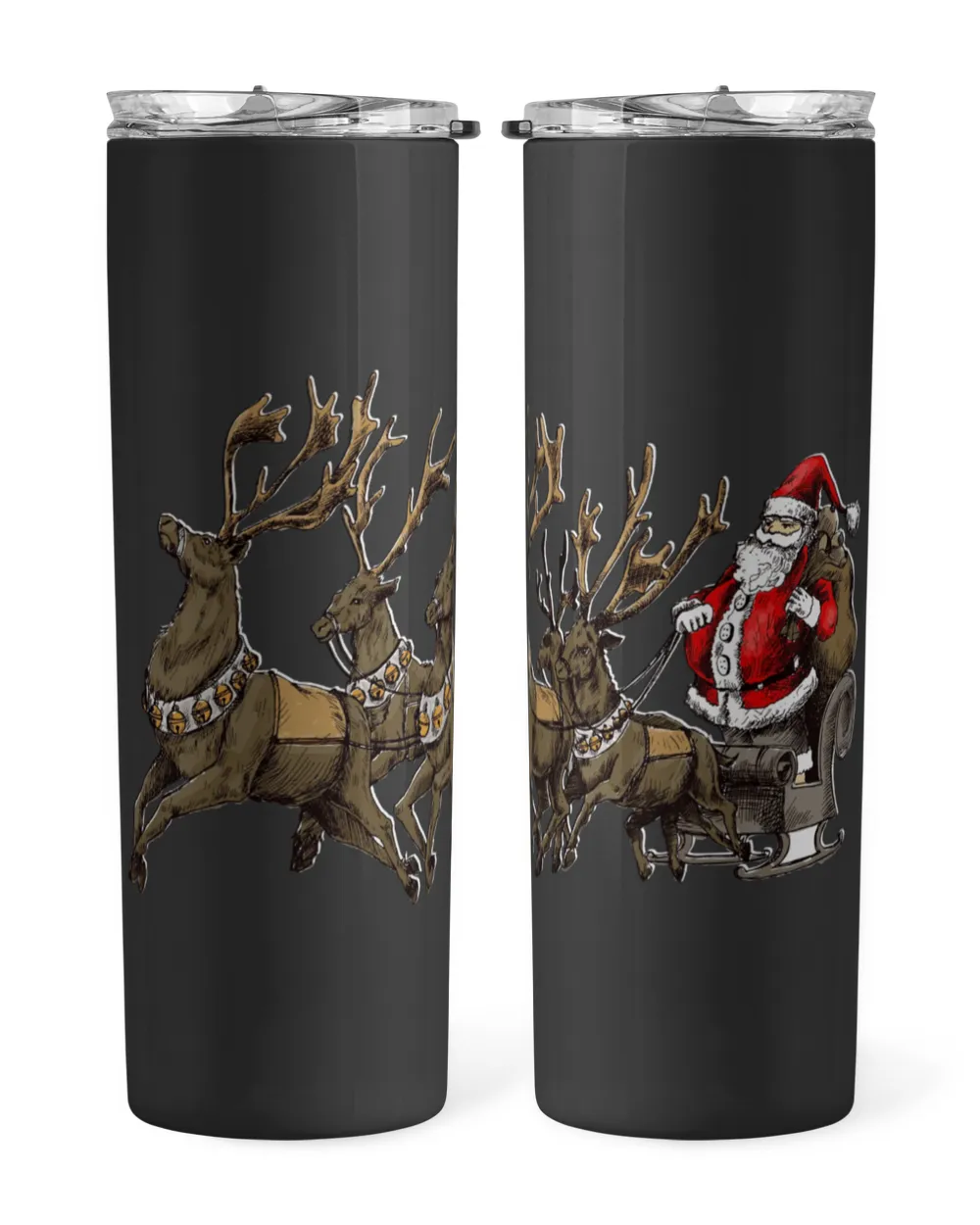 Santa Claus sitting on a reindeer-drawn sleigh Premium Water Bottle