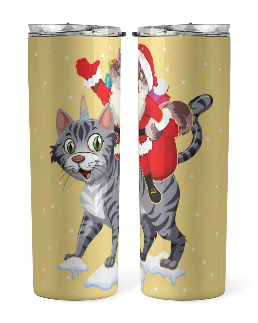 Santa Claus Riding A Cat Christmas Black Mug 11oz