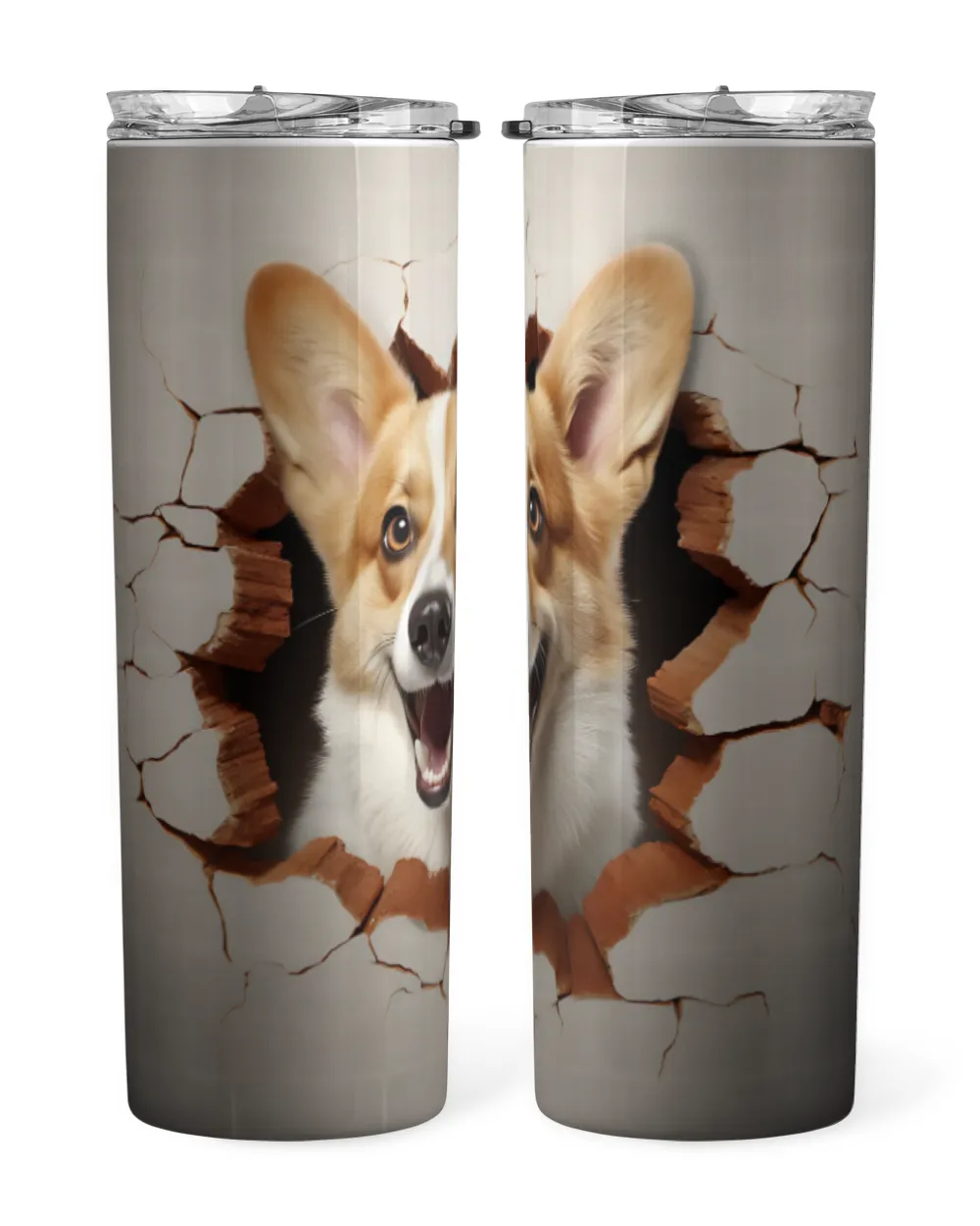 3D Corgi Tumbler 1 Skinny Tumbler white 20oz