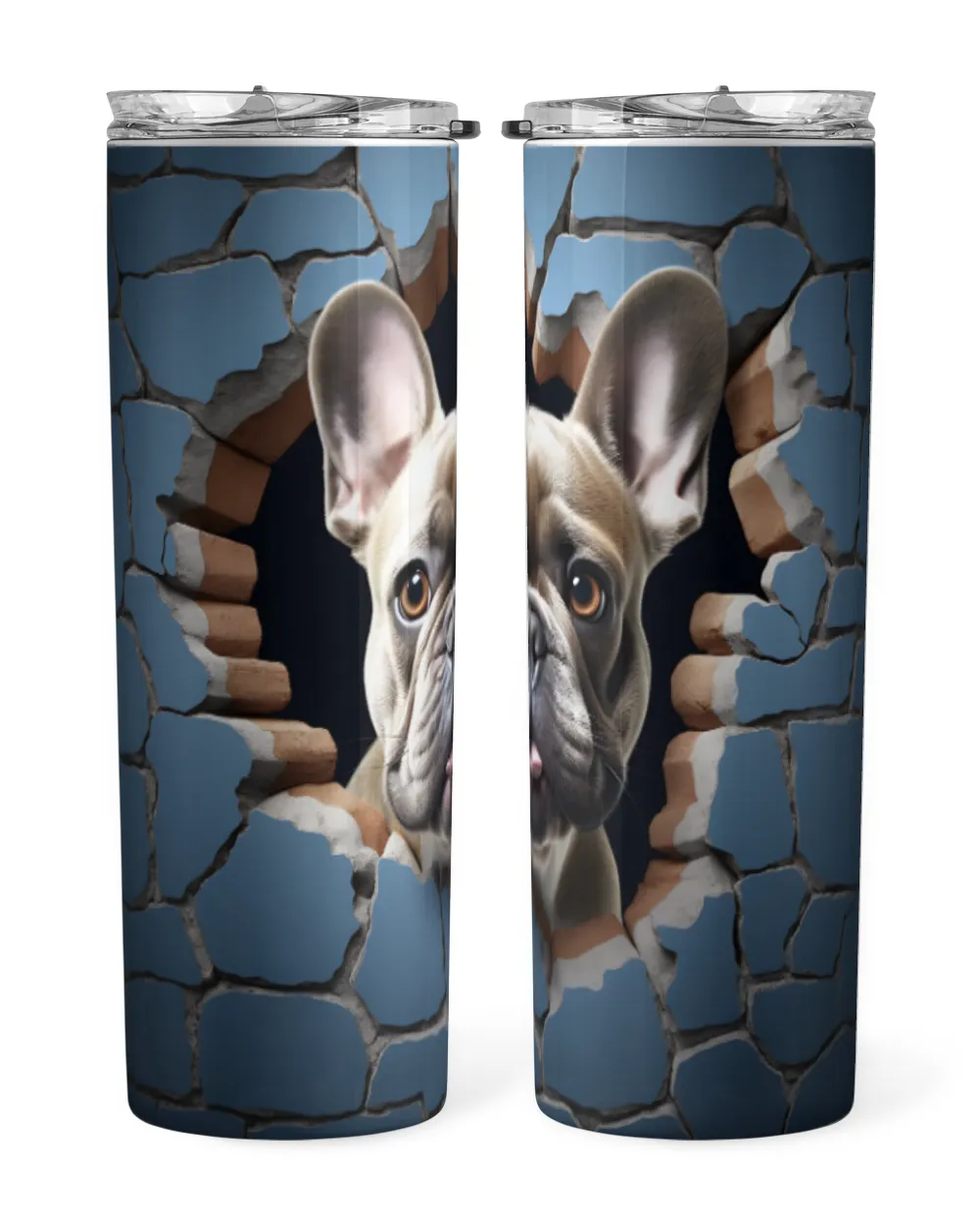 3D French Bulldog Tumbler 1 Skinny Tumbler white 20oz