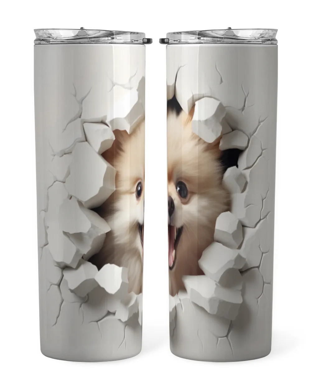 3D Pomeranian Tumbler Skinny Tumbler white 20oz