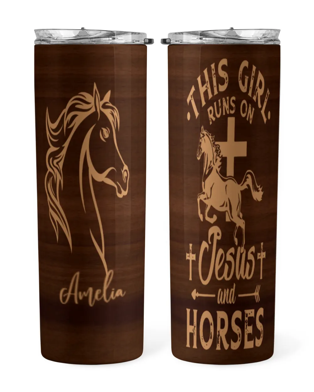 Personalized Custom Horse Wood Carving Tumbler