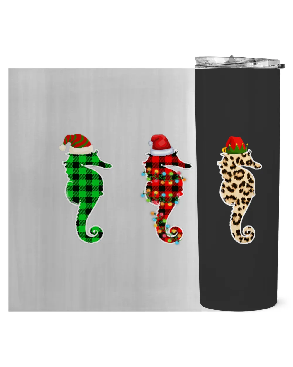 Seahorse Lover Leopard Buffalo Plaid Seahorse Animals Santa Hat Xmas