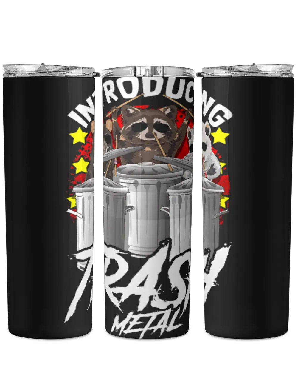 Funny Drummer Raccoons Funny Raccoon Playing Drums Rodent Band Drummer Skinny Tumbler black 20oz