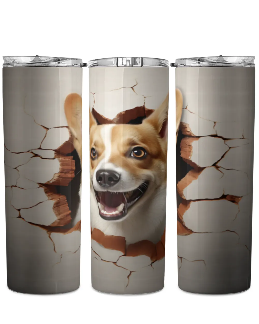 3D Corgi Tumbler 1 Skinny Tumbler white 20oz