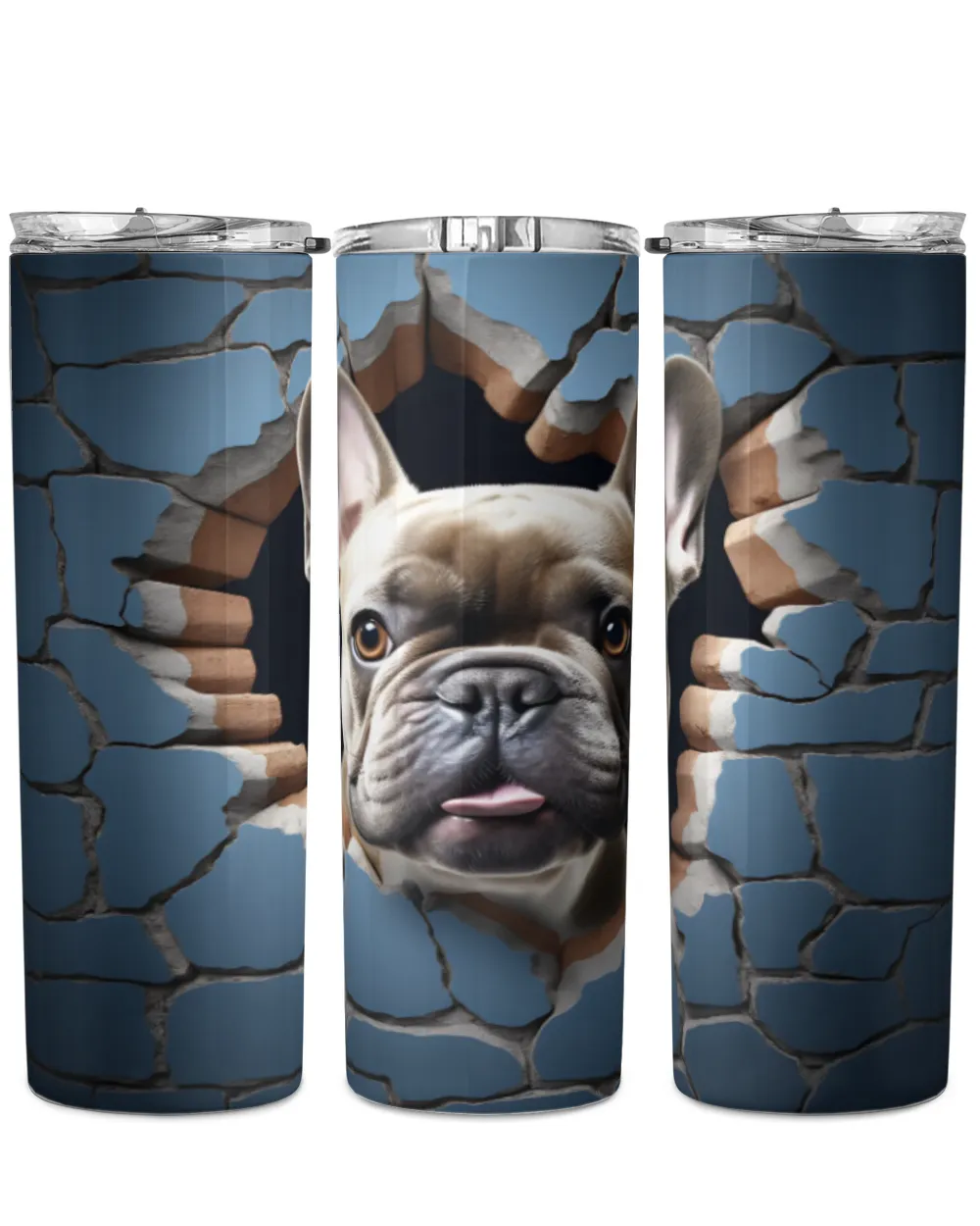 3D French Bulldog Tumbler 1 Skinny Tumbler white 20oz