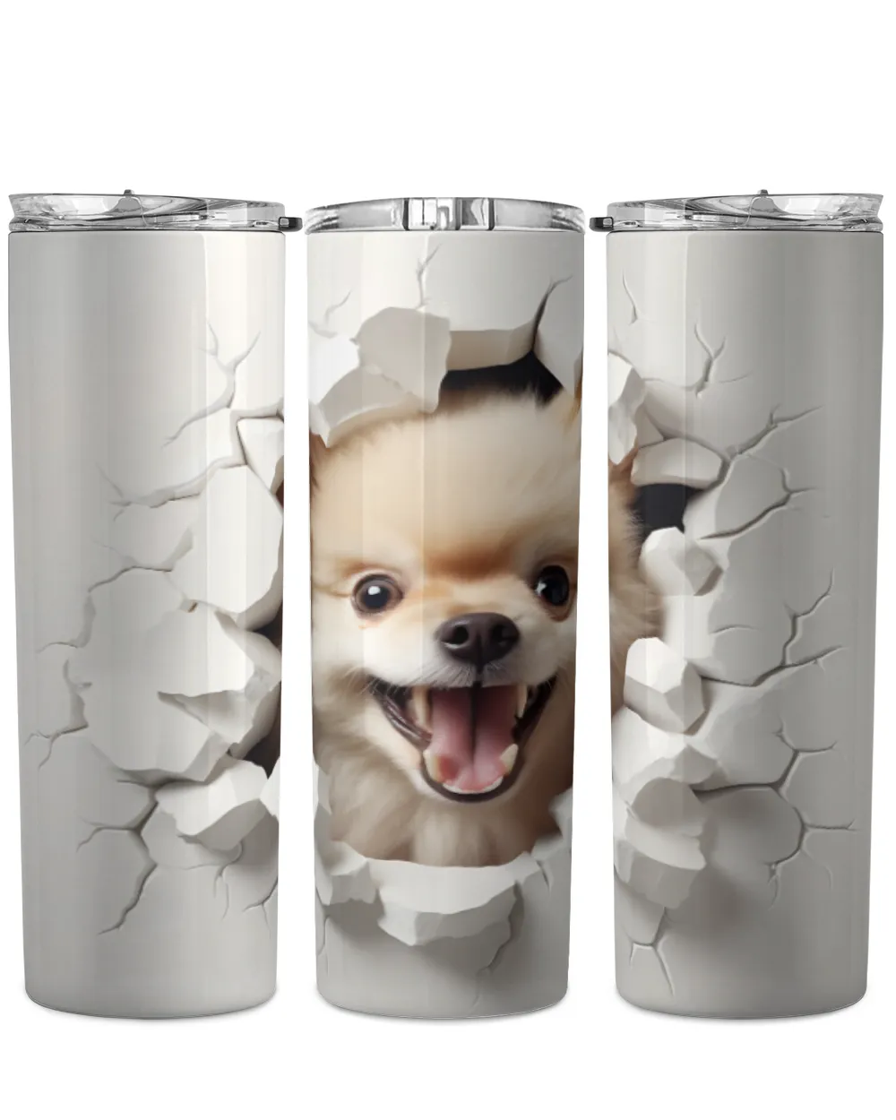 3D Pomeranian Tumbler Skinny Tumbler white 20oz