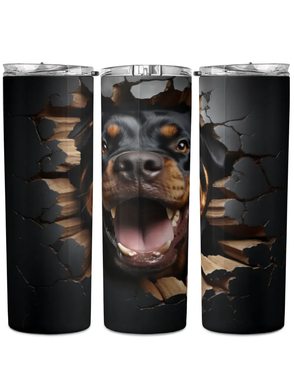 3D Rottweiler Tumbler 1 Skinny Tumbler white 20oz