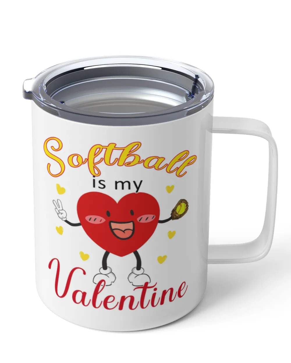Softball Is My Valentine Mug- Valentine Mugs- Softball Mugs Insulated Mug white 10oz