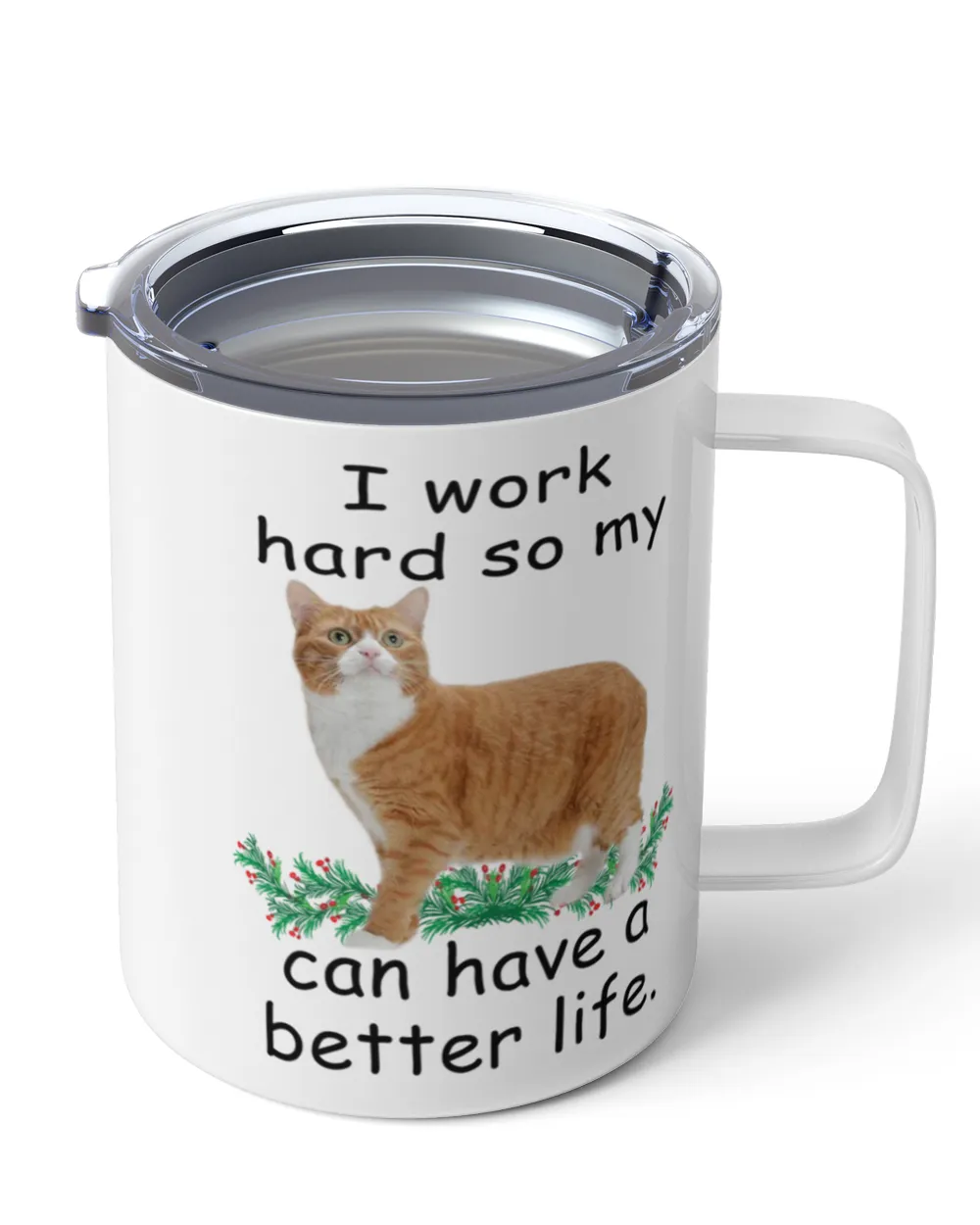 I Work Hard Manx Cat Red