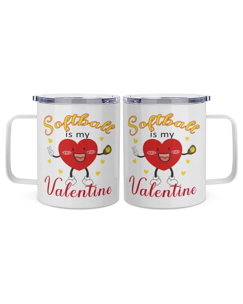 Softball Is My Valentine Mug- Valentine Mugs- Softball Mugs Insulated Mug white 10oz