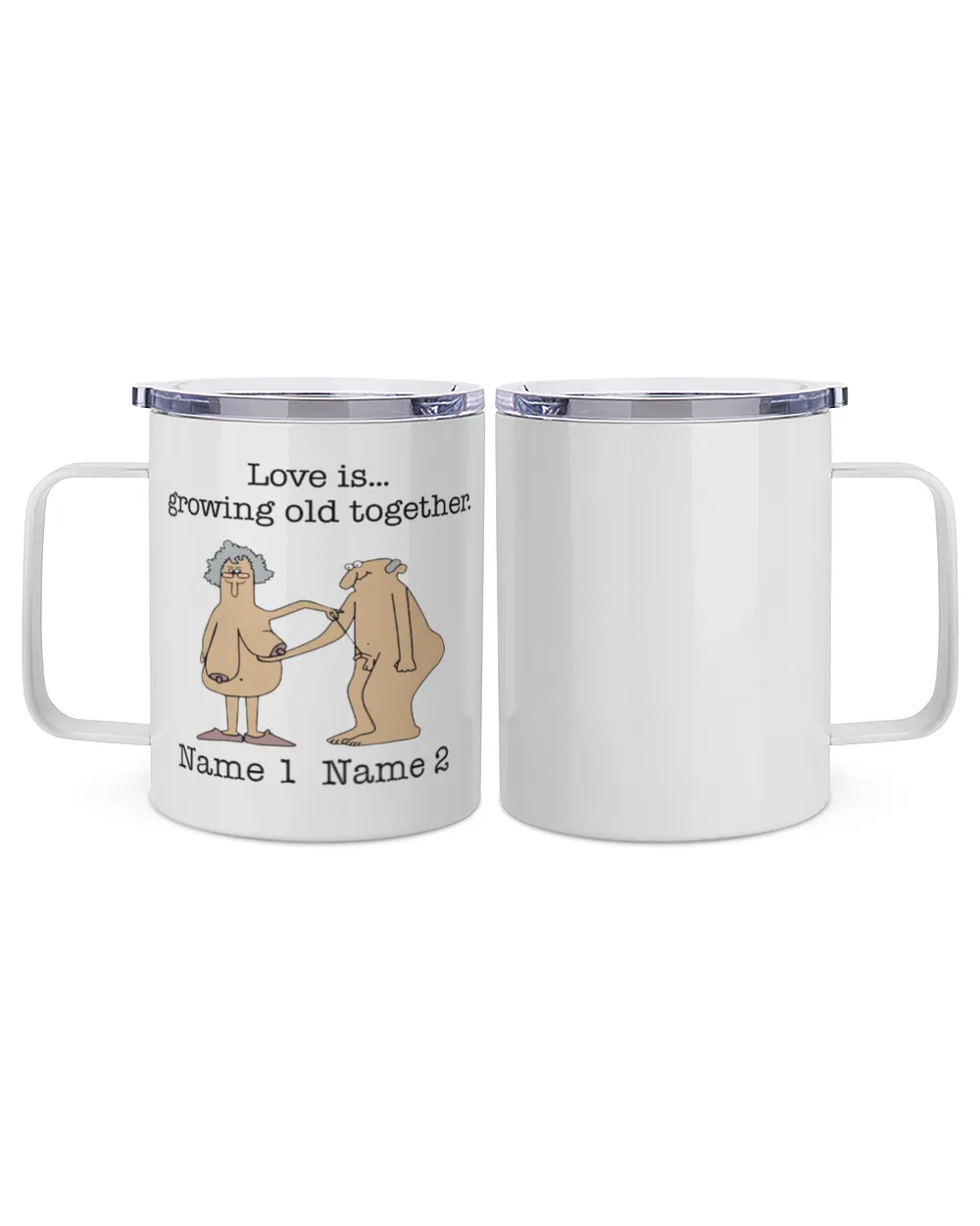 Love is Growing Old Together | Funny Couple Mug, Wife Husband Gift, Grandparents Mug, Parents Love Anniversary Gift, Personalized Names Mug