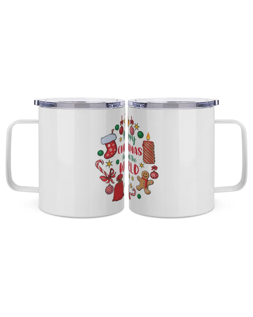Epcot International Festival Of The Holidays 2022 Family Insulated Mug, Christmas bells gift box candles Stick shaped candy