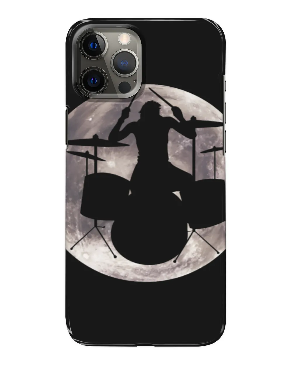 Funny Drummer s Silhouette Drums in front of the full moon