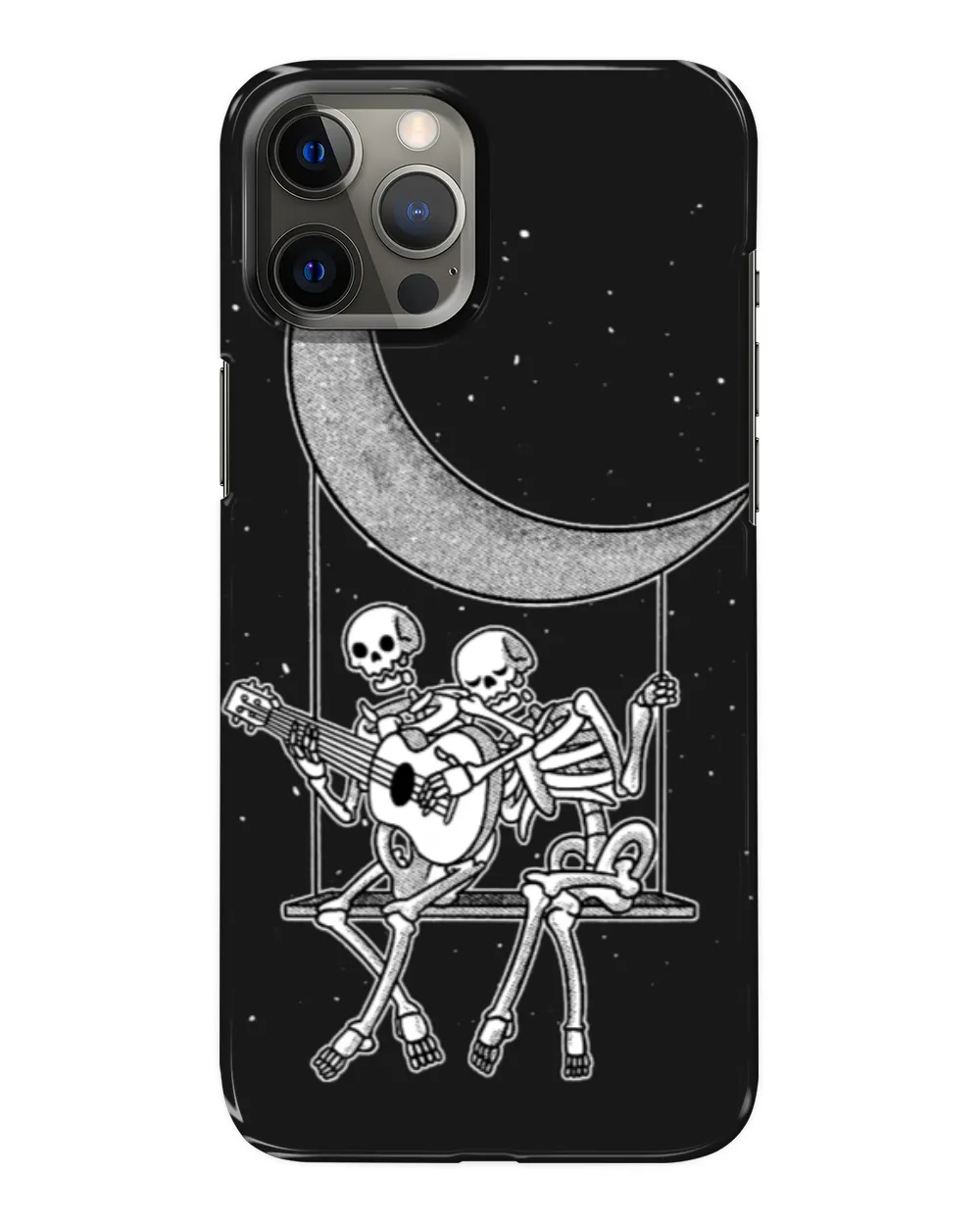 Funny Guitar Vintage Skeleton Couple Moon Swing Playing Guitar Rock On