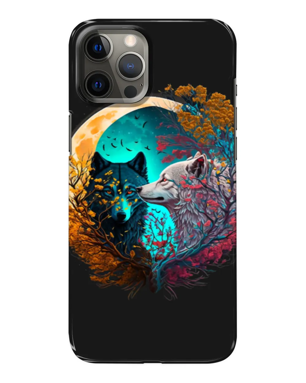 Coyote Mammal Yin Yang Trees Flowers Moon