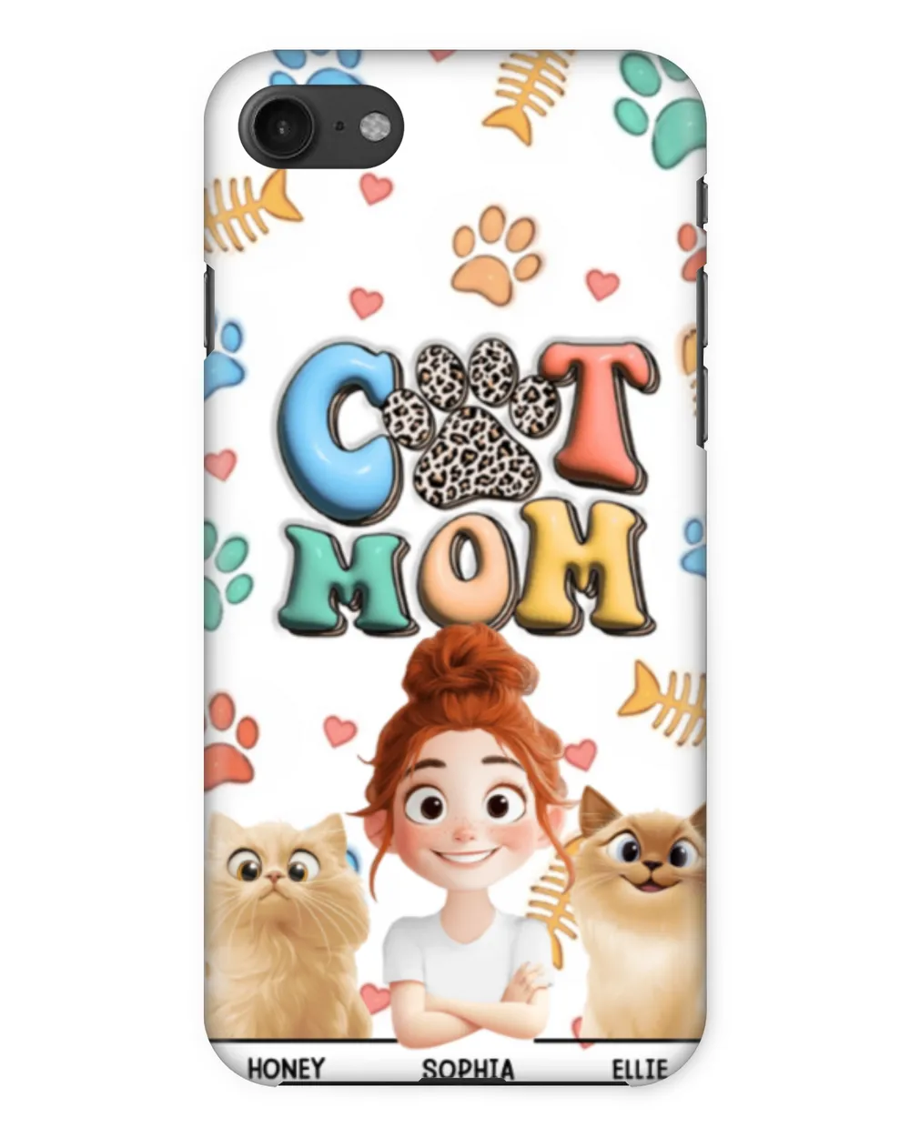 Cat Mom 3D Style Pattern - Personalized Clear Phone Case, Gift For Cat Loves, Gift Idea For Cat Loves