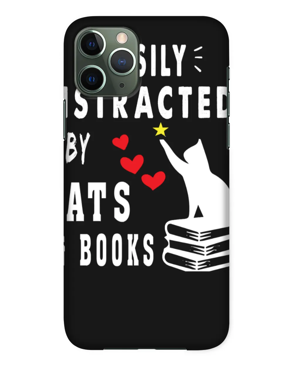 Easily Distracted Cats And Books Funny Gift For Cat Lovers  T-Shirt