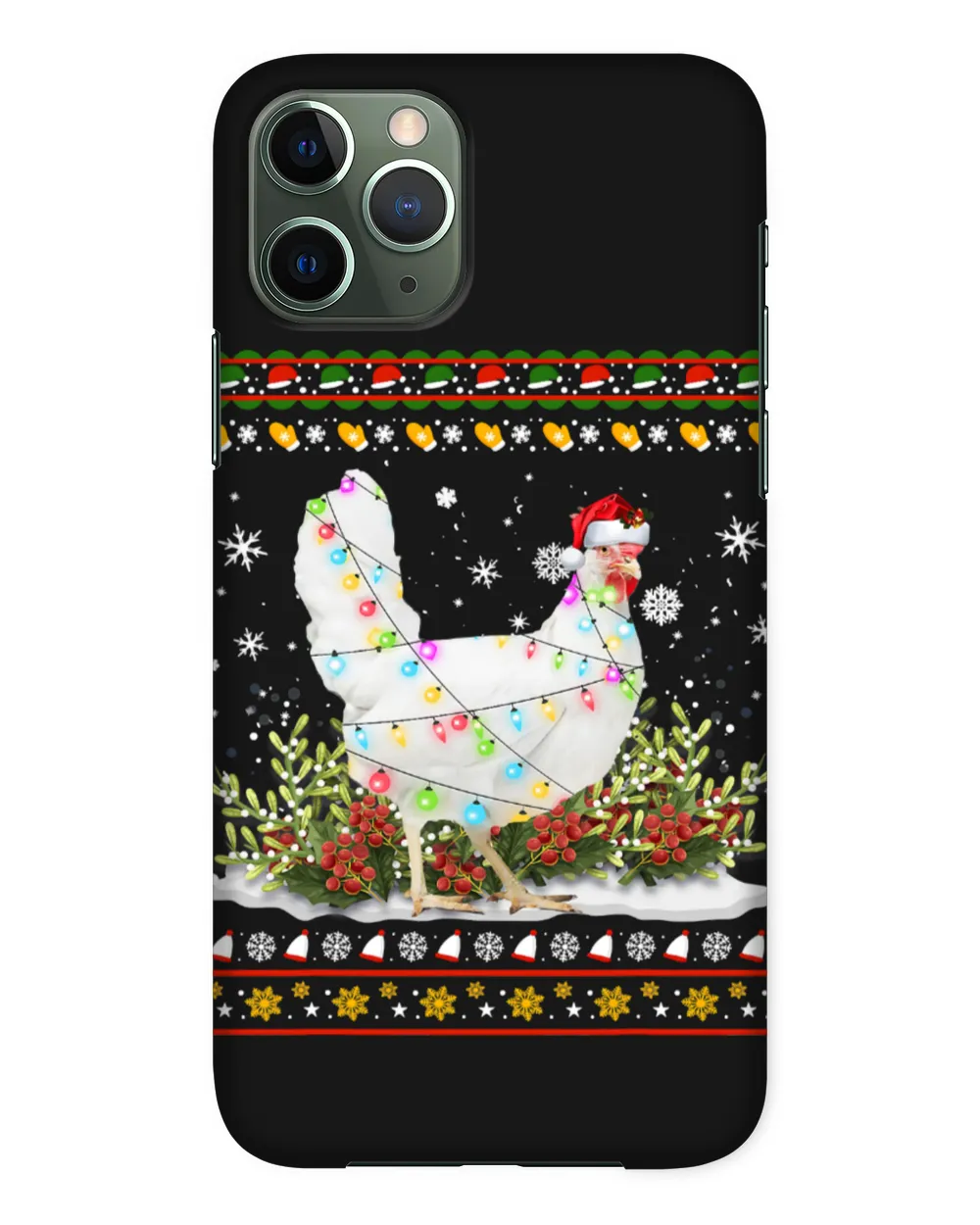 Chicken Ugly Christmas Sweater Santa Hat Tree Lights Xmas 132 Hen Rooster