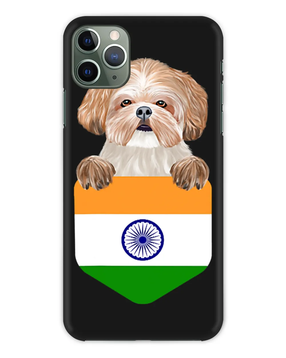 India Flag Shih Tzu Dog In Pocket T-Shirt