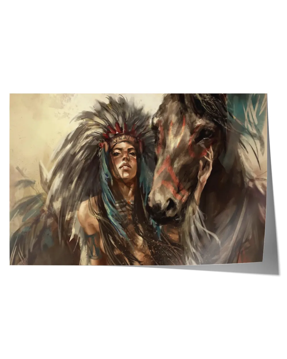 naa-jlv-45 Indian Abstract Beautiful Warrior and Horse