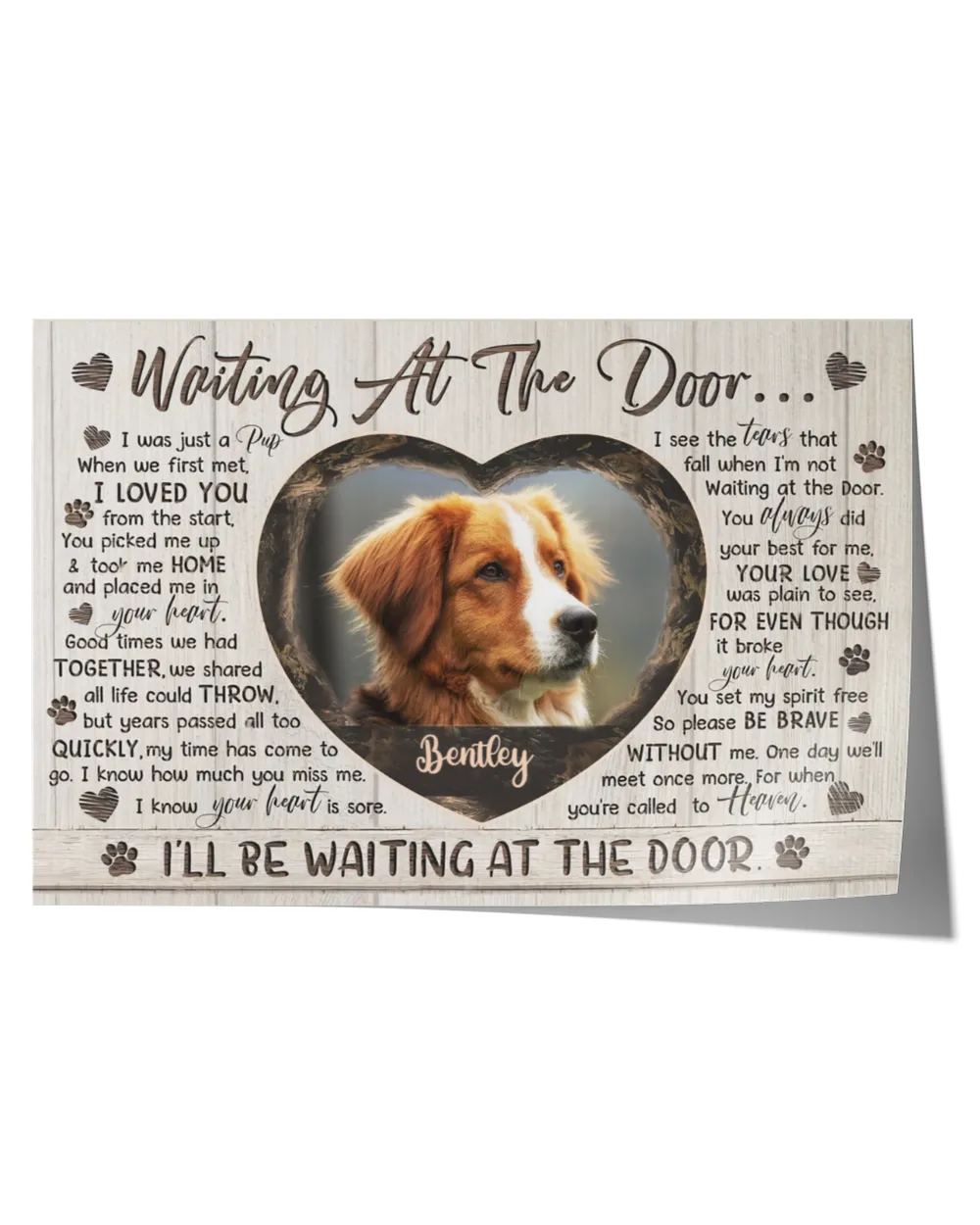 Personalized Custom Dog Pet Memorial Canvas Waiting At The Door Poem DC13 Satin Landscape Poster white 18x12in