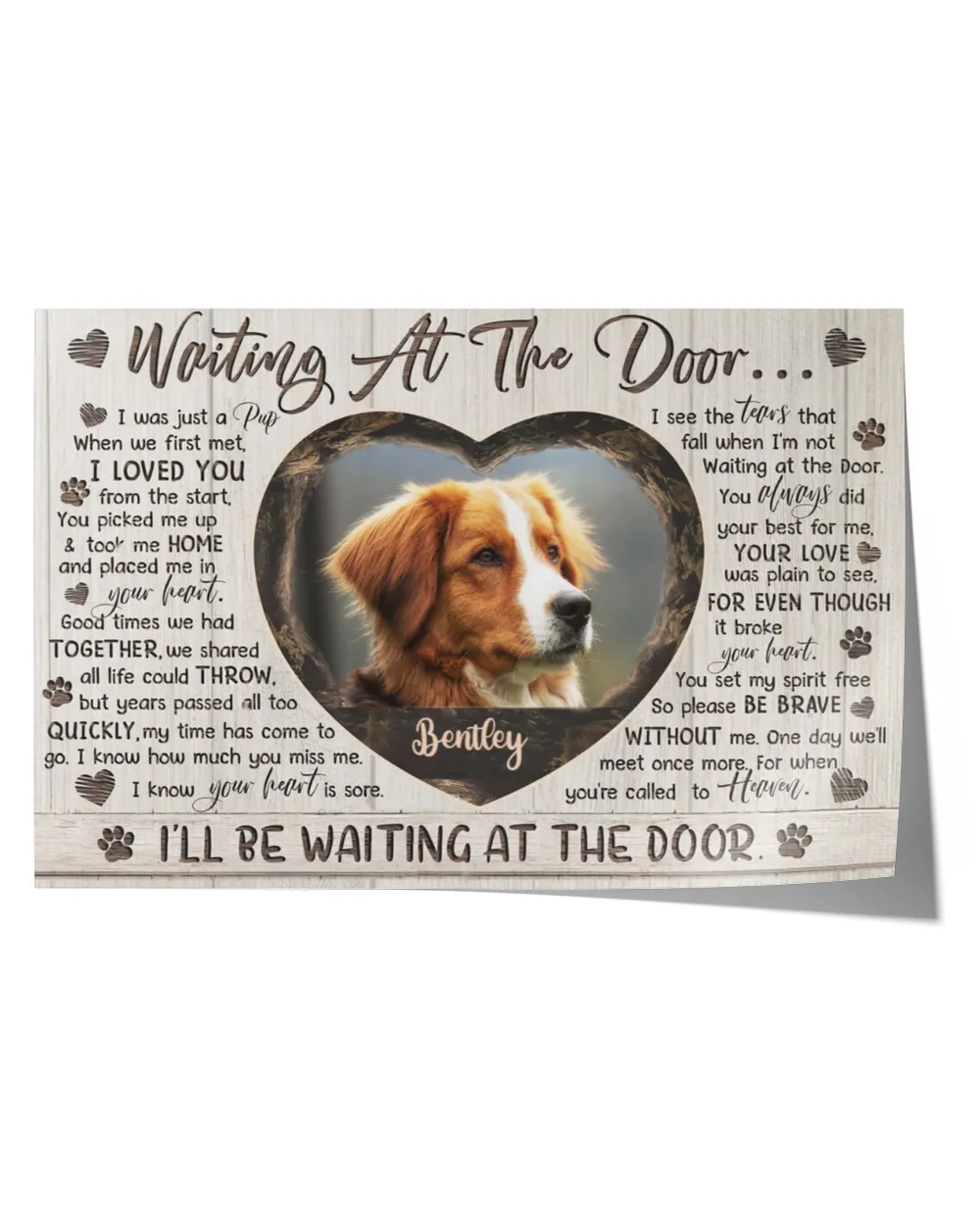 Personalized Custom Dog Pet Memorial Canvas Waiting At The Door Poem DC13 Satin Landscape Poster white 18x12in