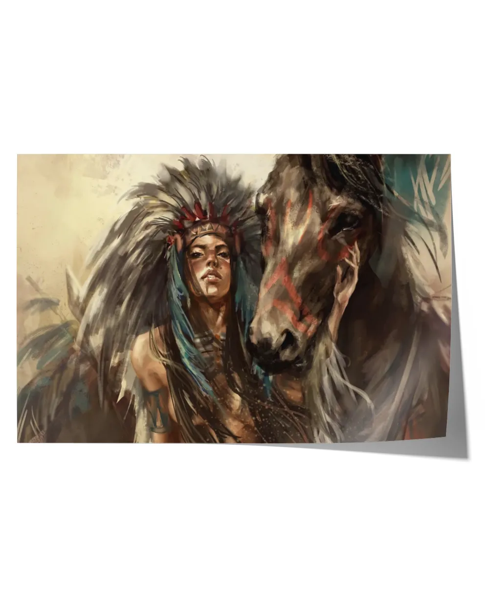 naa-jlv-45 Indian Abstract Beautiful Warrior and Horse