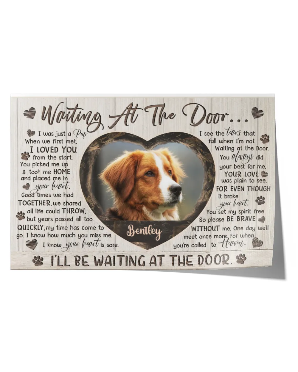 Personalized Custom Dog Pet Memorial Canvas Waiting At The Door Poem DC13 Satin Landscape Poster white 18x12in