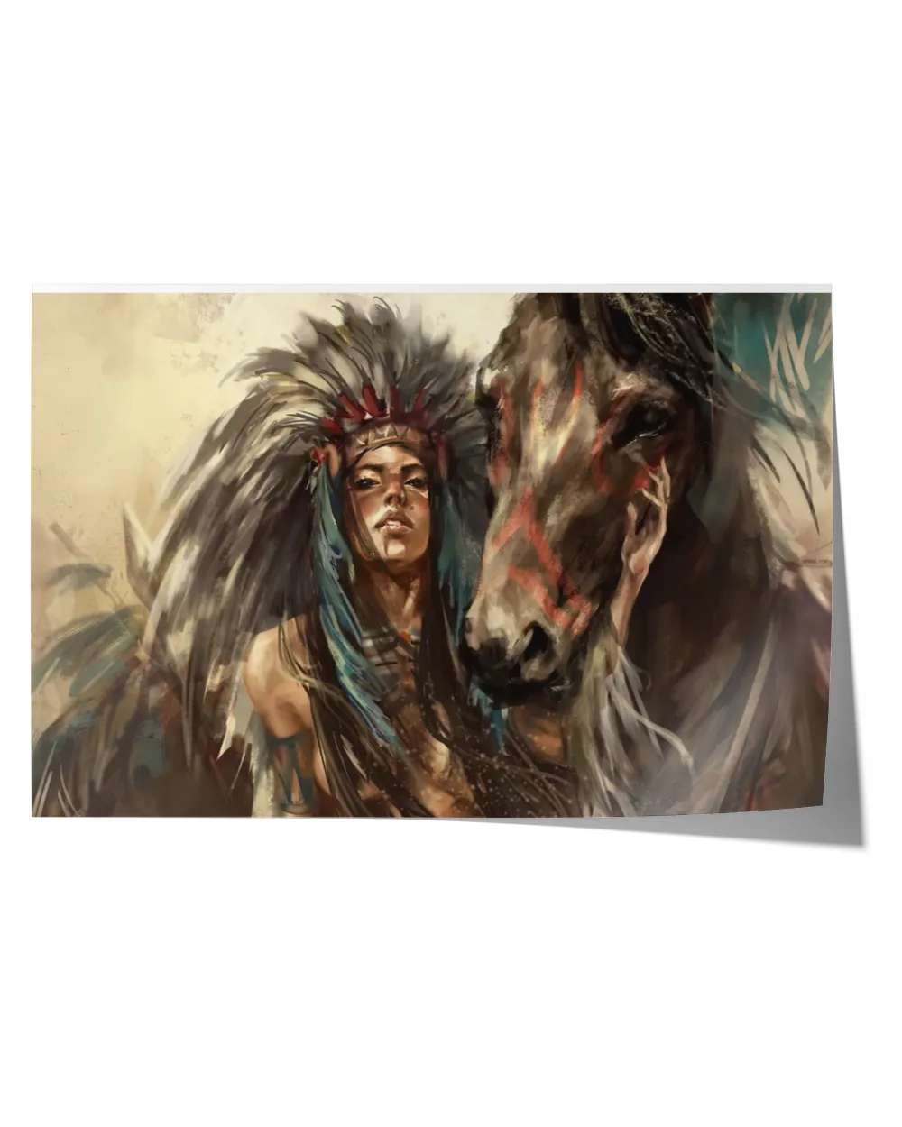 naa-jlv-45 Indian Abstract Beautiful Warrior and Horse