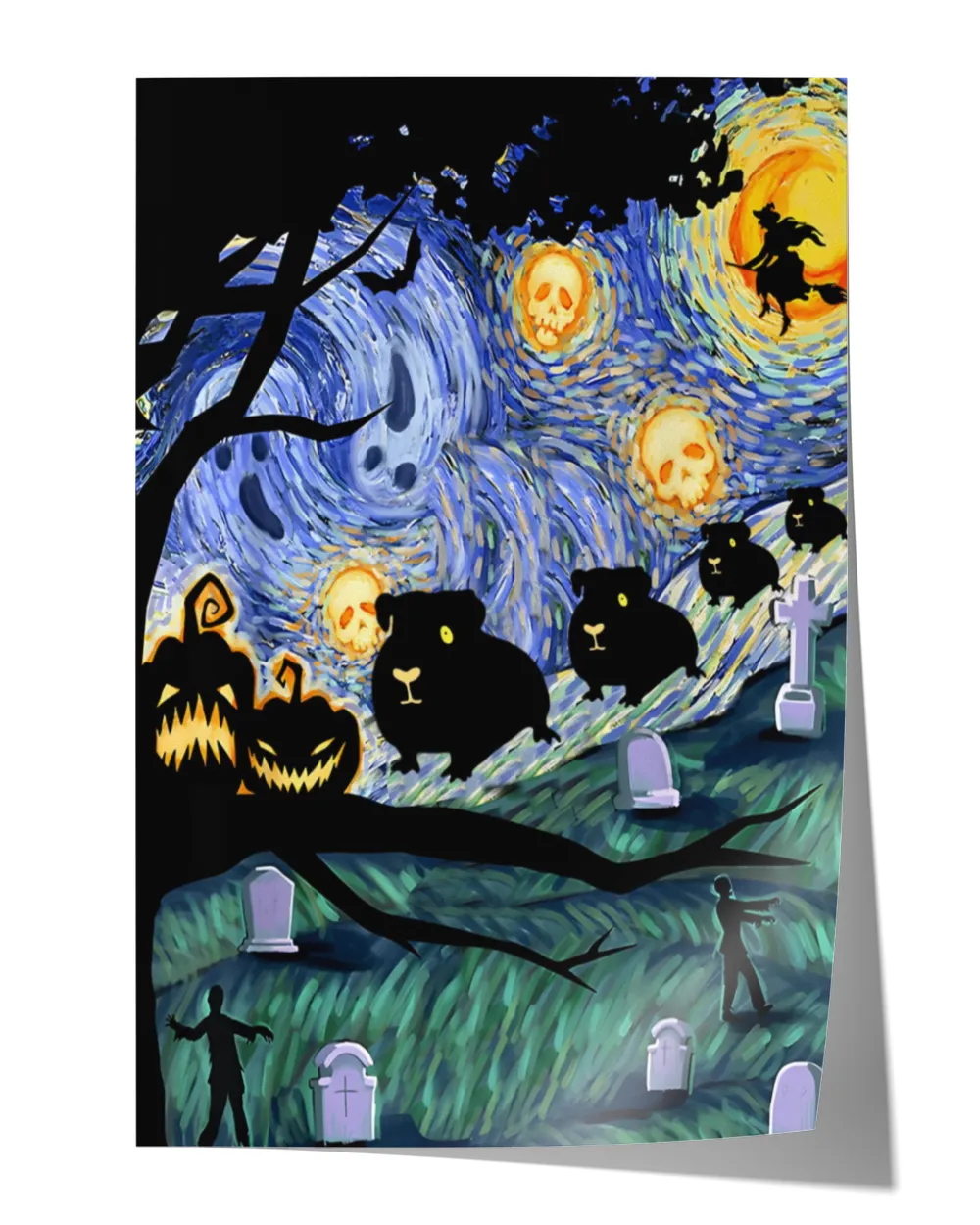 Poster Guinea pig Van Gogh's scary Halloween night