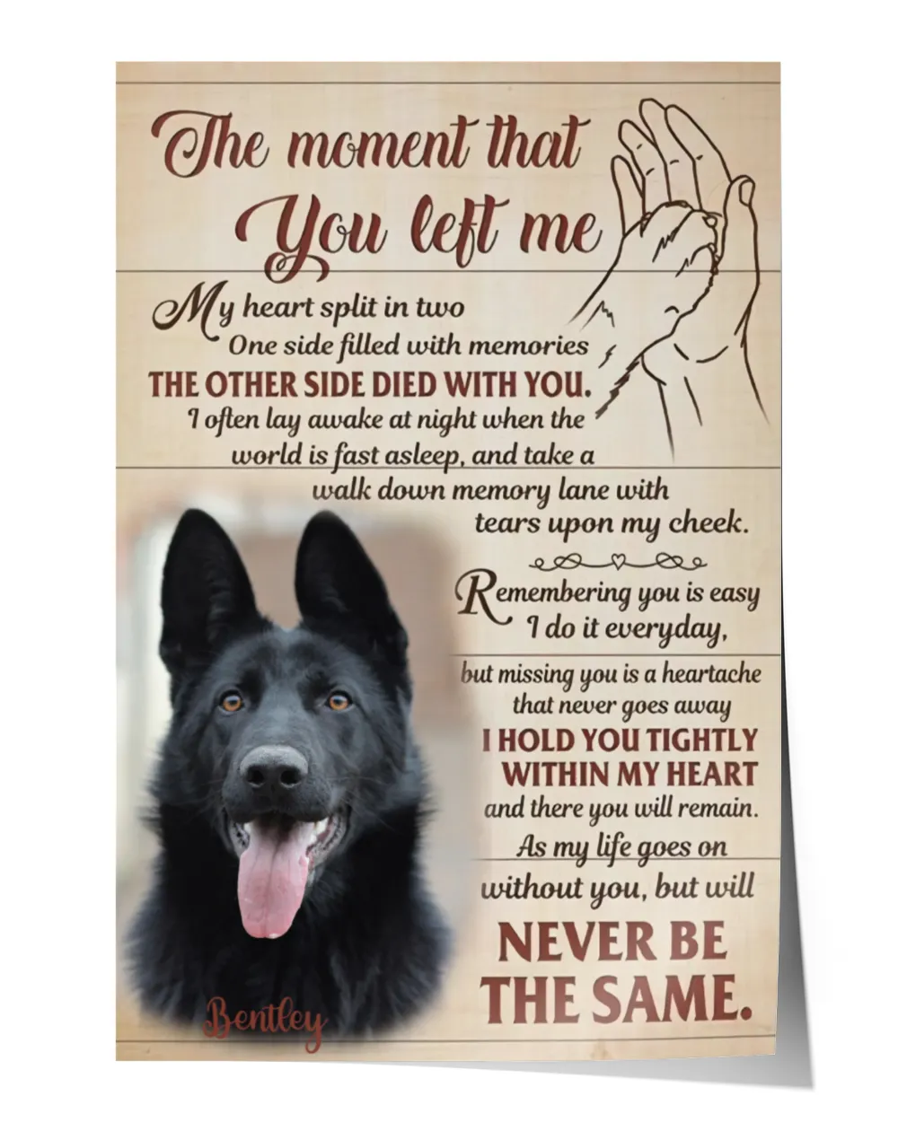 Personalized Custom Dog Pet Memorial Canvas DC17 Satin Portrait Poster white 12x18in