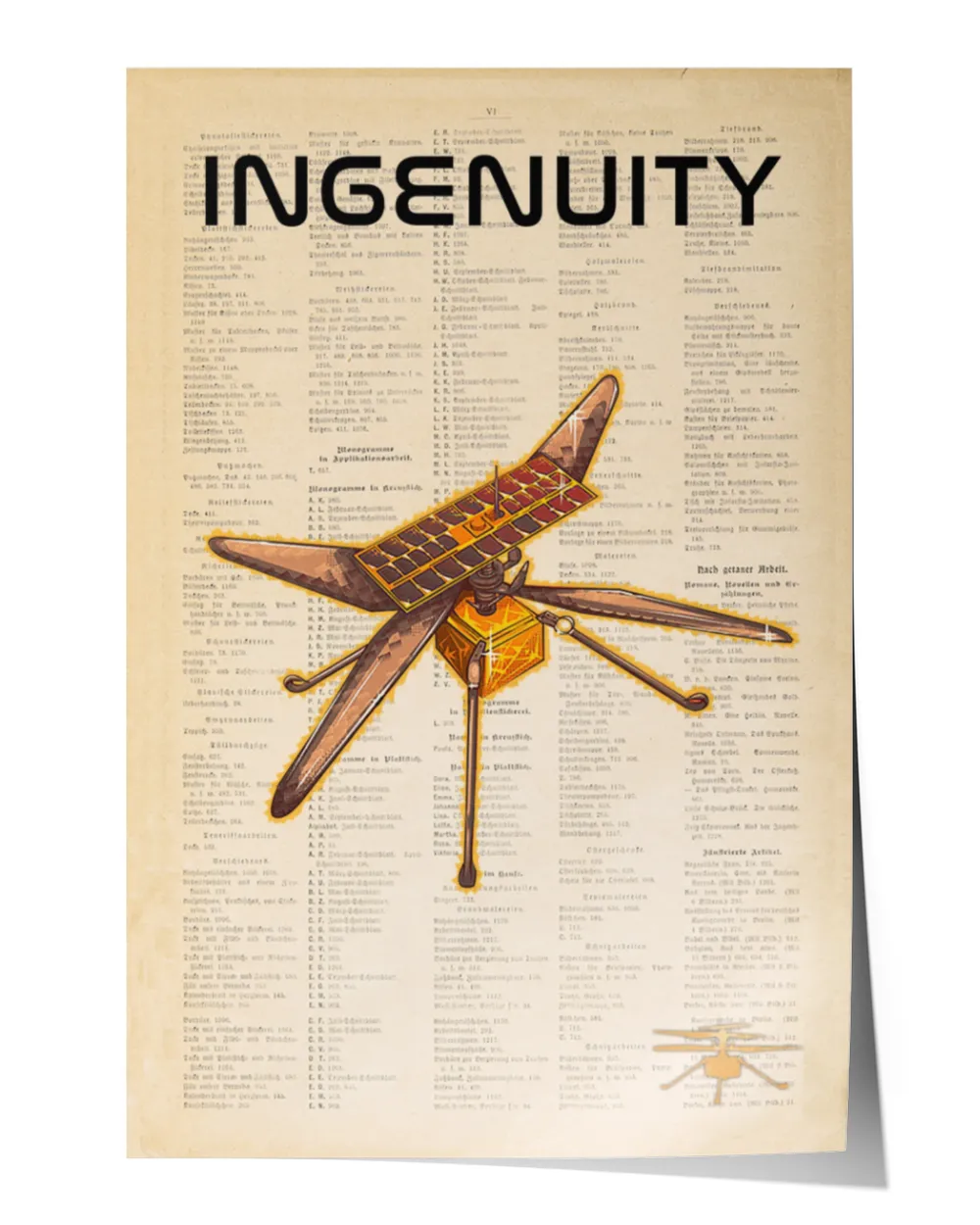Mars helicopter Ingenuity Vintage Poster,Robots and space exploration Poster, Space Wall Art