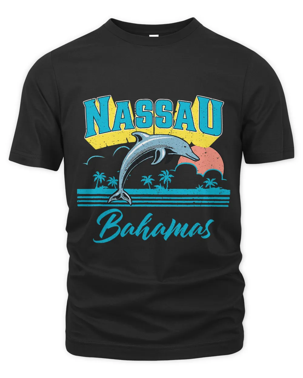 Nassau Bahamas Sunset Palm Tree Dolphin Retro Vacation
