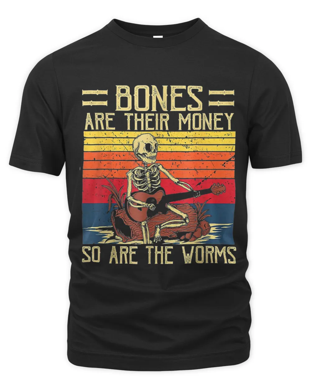 Bones Are Their Money Skeleton Playing Guitar Vintage 1
