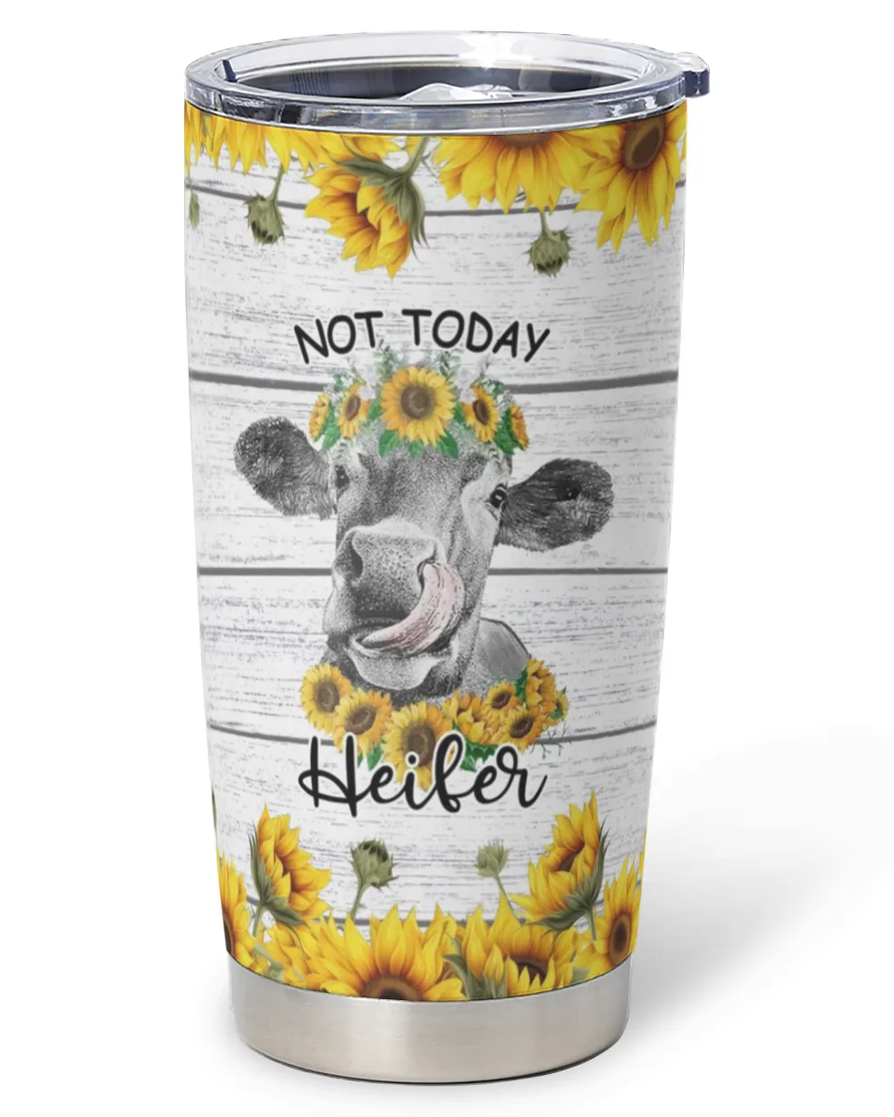 Personalized Name Cow Sunflower Full Printed Stainless Steel Tumbler (20oz) white 20oz