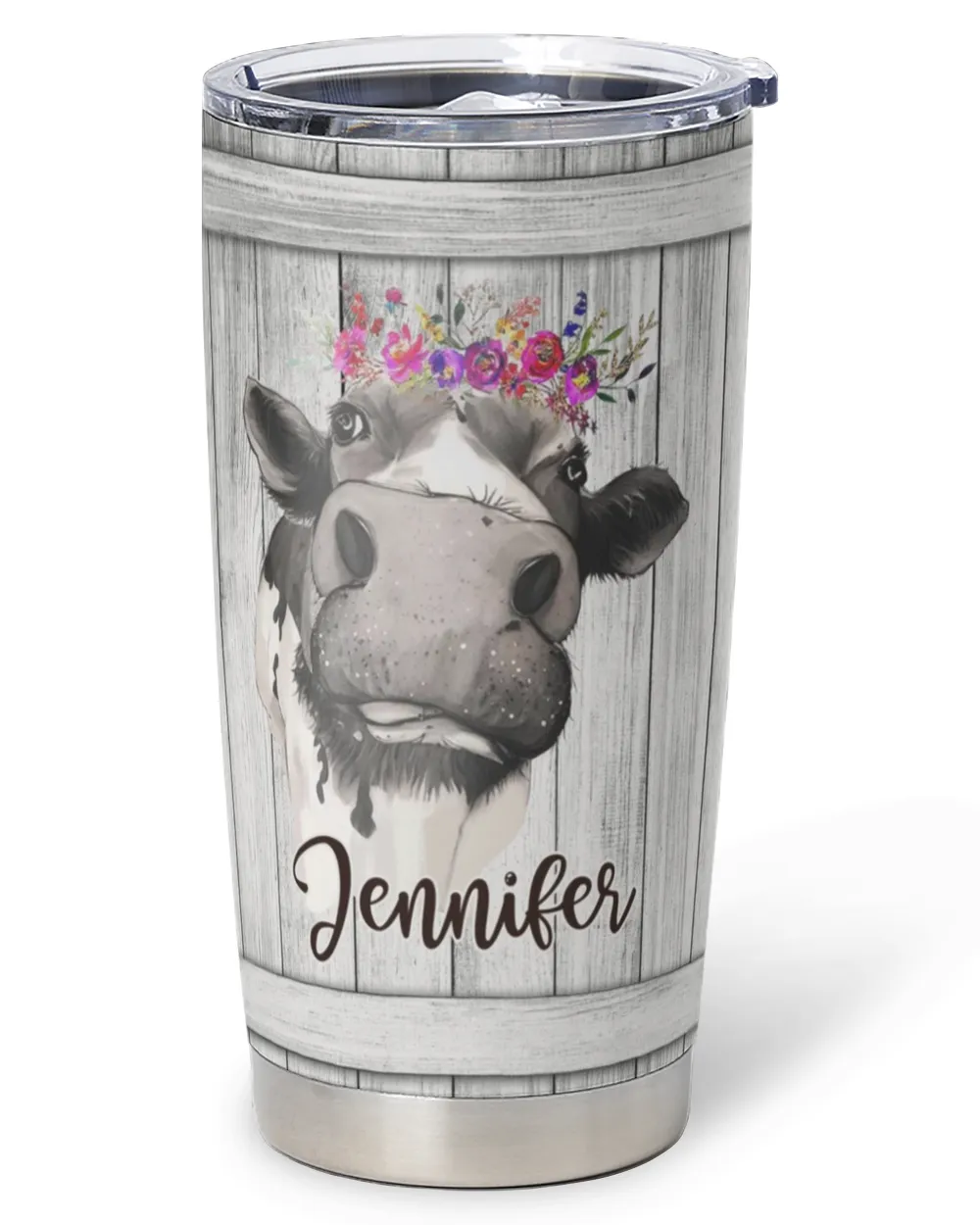 Personalized Just A Girl Who Loves Cows Flower Full Printed Stainless Steel Tumbler (20oz) white 20oz