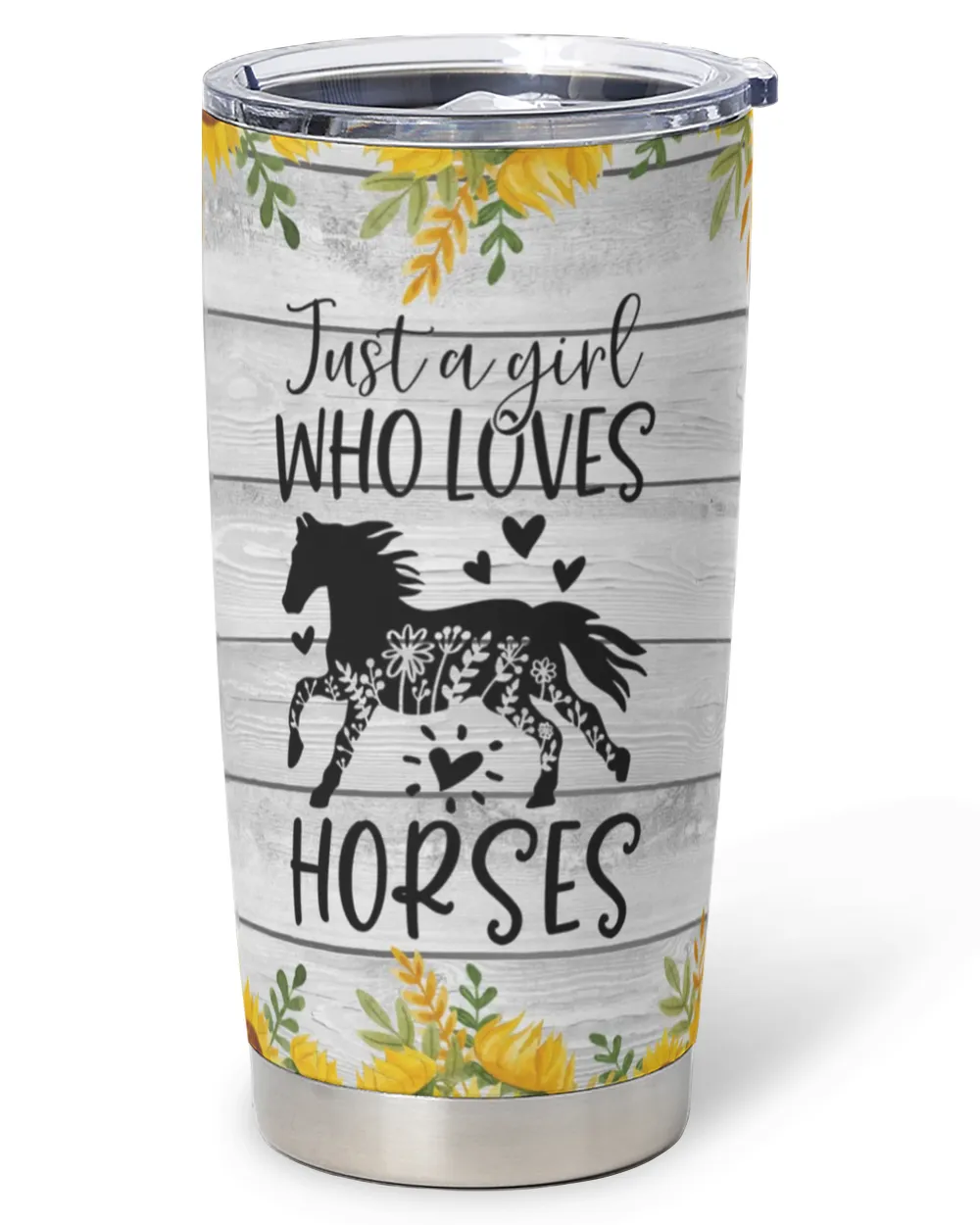 Custom Name Just A Girl Who Loves Horses Sunflower Full Printed Stainless Steel Tumbler (20oz) white 20oz