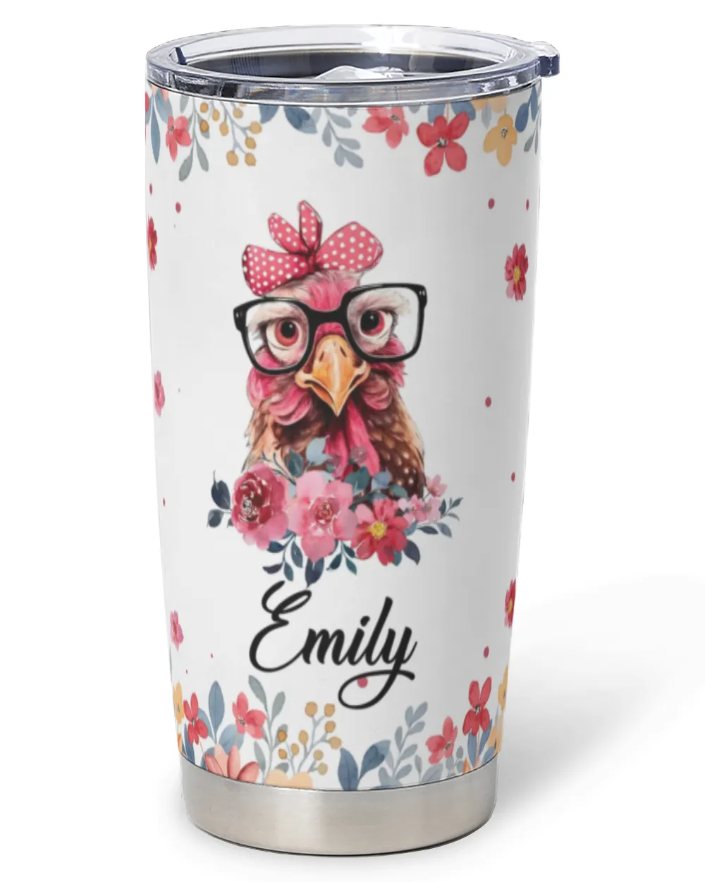 Personalized Just A Girl Who Loves Chickens Flower Full Printed Stainless Steel Tumbler (20oz) white 20oz