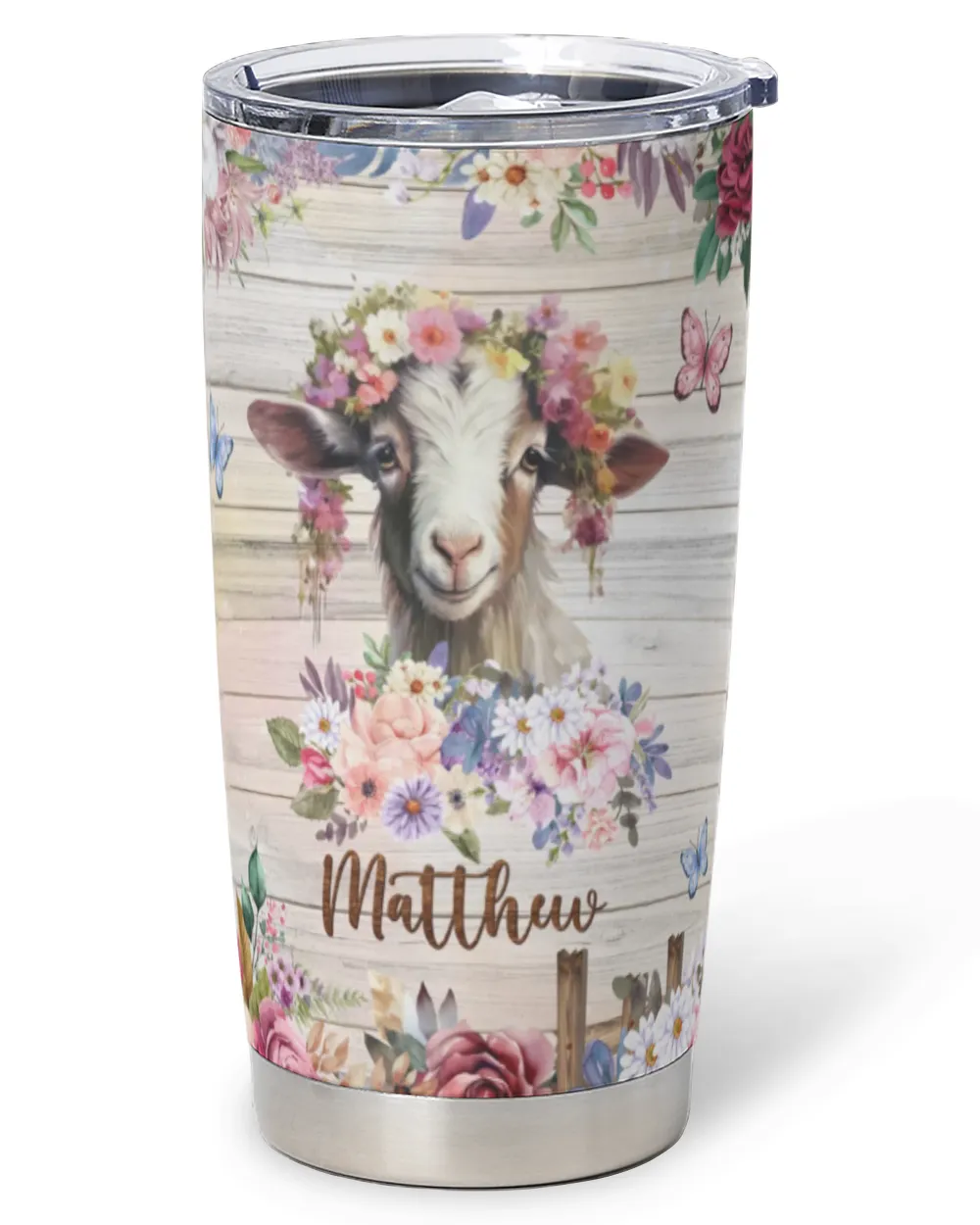 Personalized Just A Girl Who Loves Goat Flower Full Printed Stainless Steel Tumbler (20oz) white 20oz
