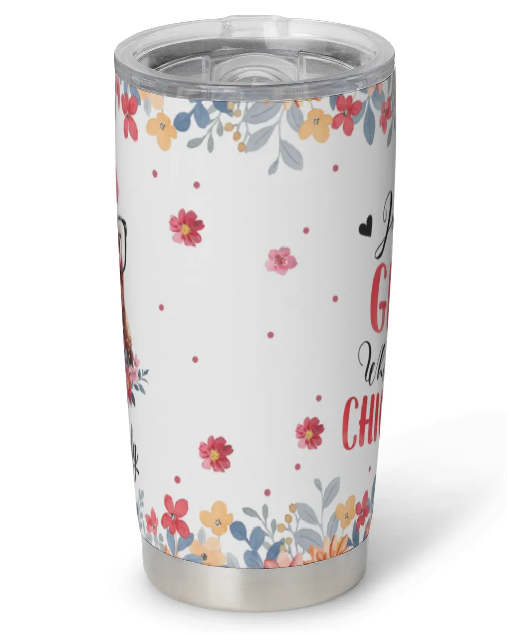 Personalized Just A Girl Who Loves Chickens Flower Full Printed Stainless Steel Tumbler (20oz) white 20oz