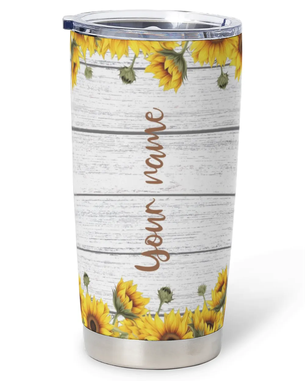 Personalized Name Cow Sunflower Full Printed Stainless Steel Tumbler (20oz) white 20oz