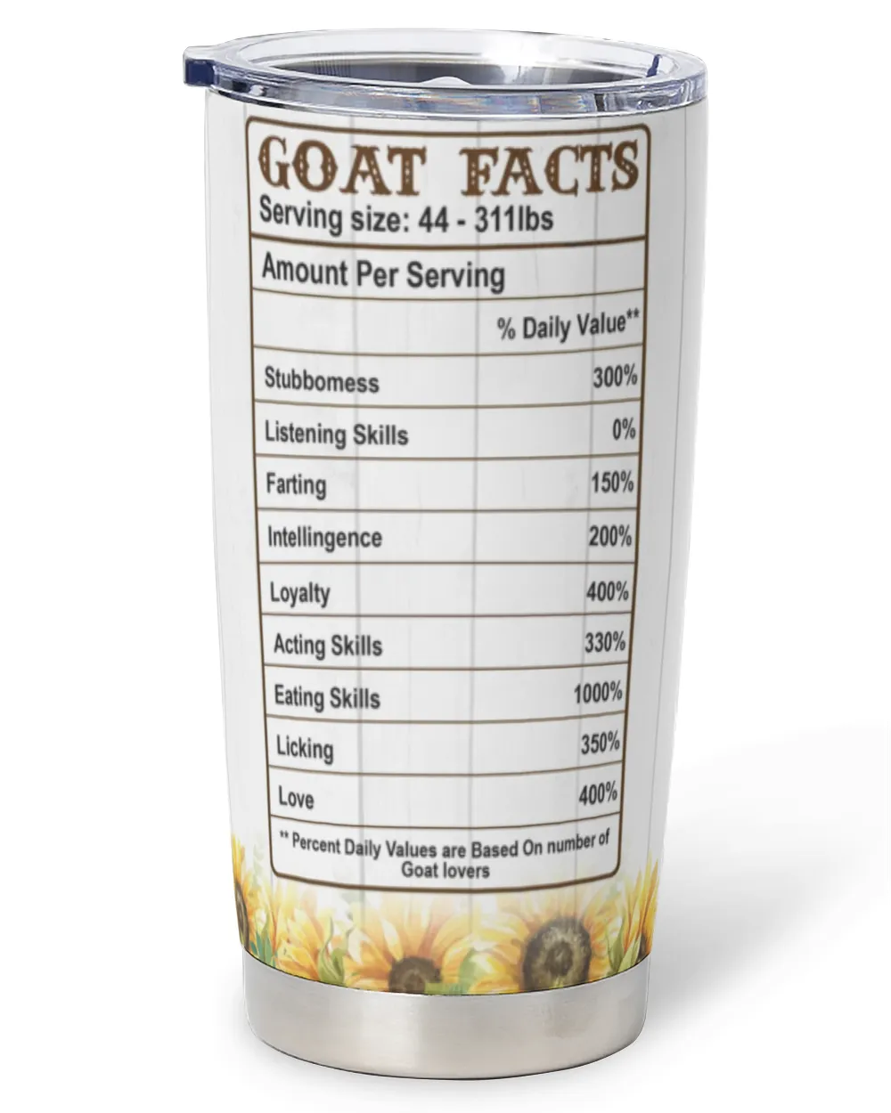 Personalized Life Is Better With Goats Sunflower Full Printed Stainless Steel Tumbler (20oz) white 20oz