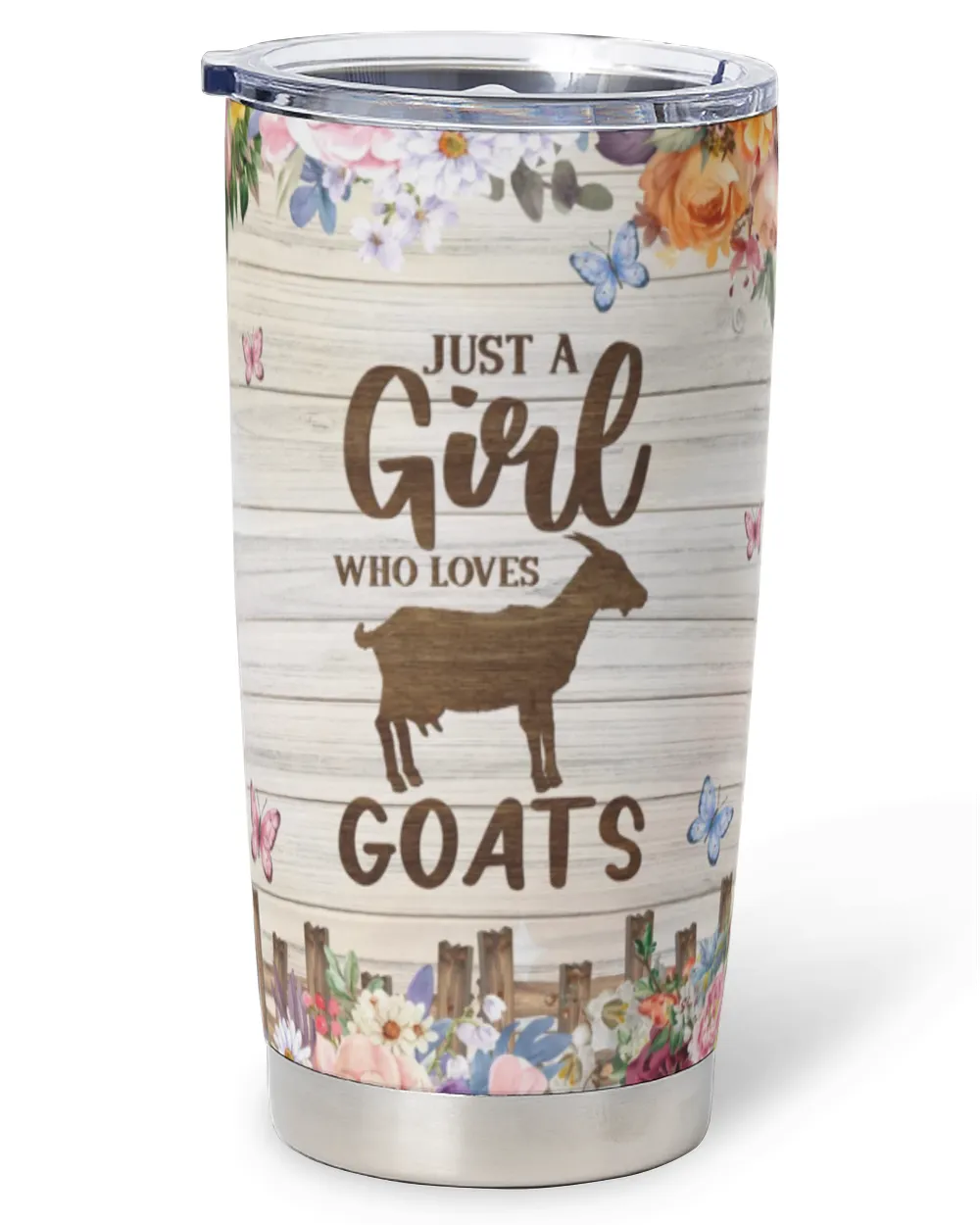 Personalized Just A Girl Who Loves Goat Flower Full Printed Stainless Steel Tumbler (20oz) white 20oz