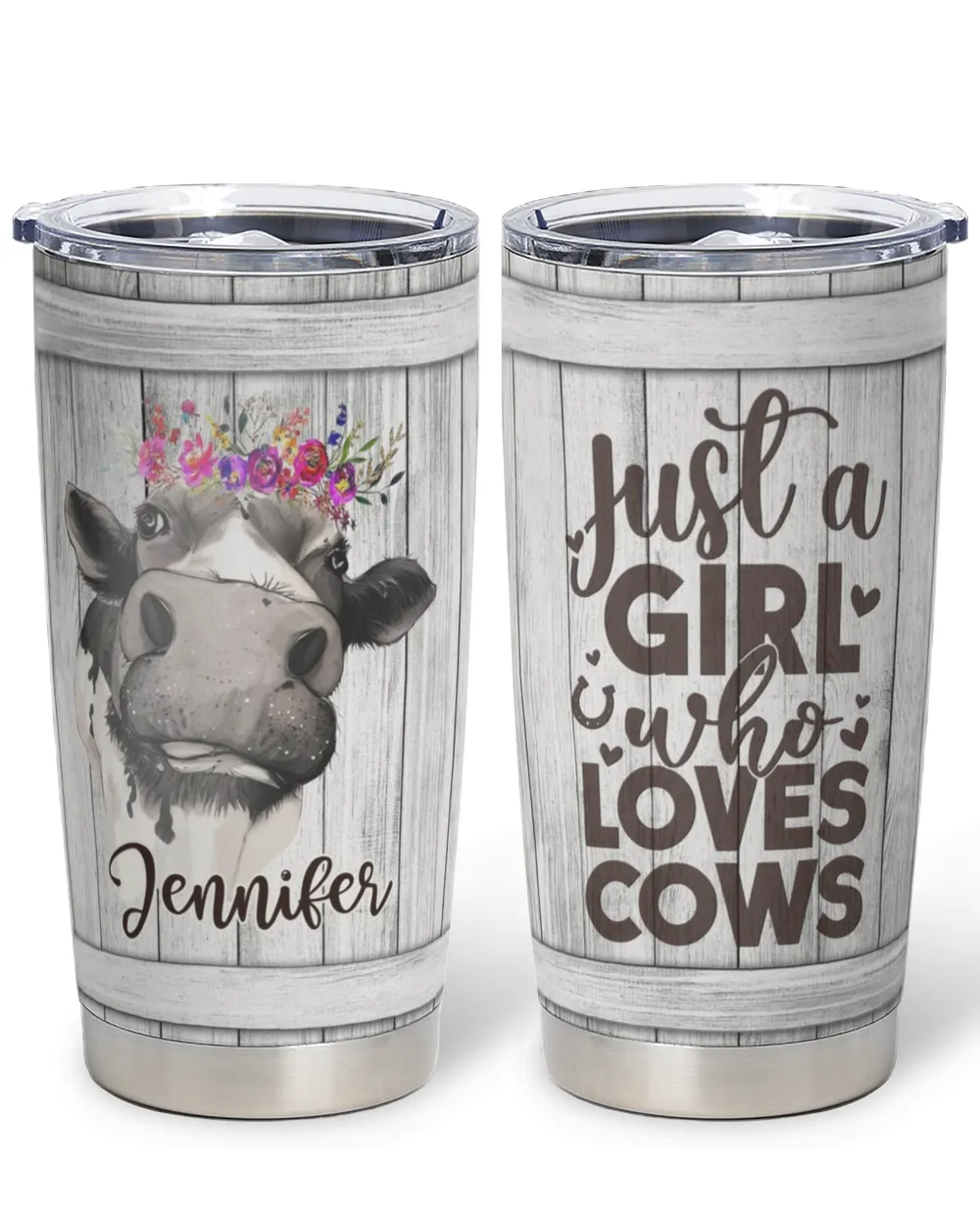 Personalized Just A Girl Who Loves Cows Flower Full Printed Stainless Steel Tumbler (20oz) white 20oz