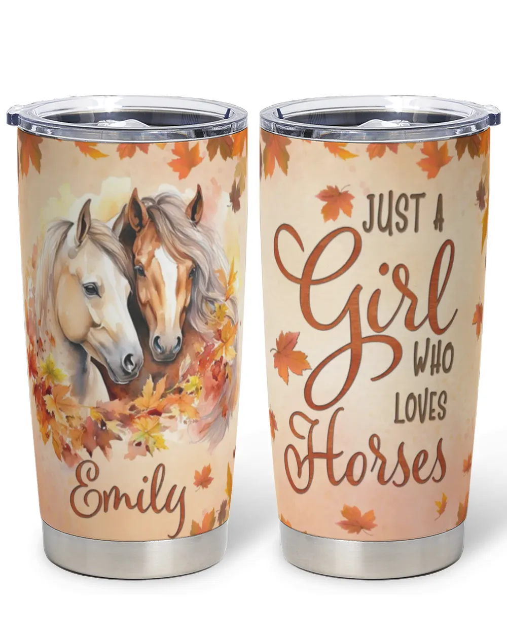 Personalized Just A Girl Who Loves Horses Fall Tumbler Full Printed Stainless Steel Tumbler (20oz) white 20oz