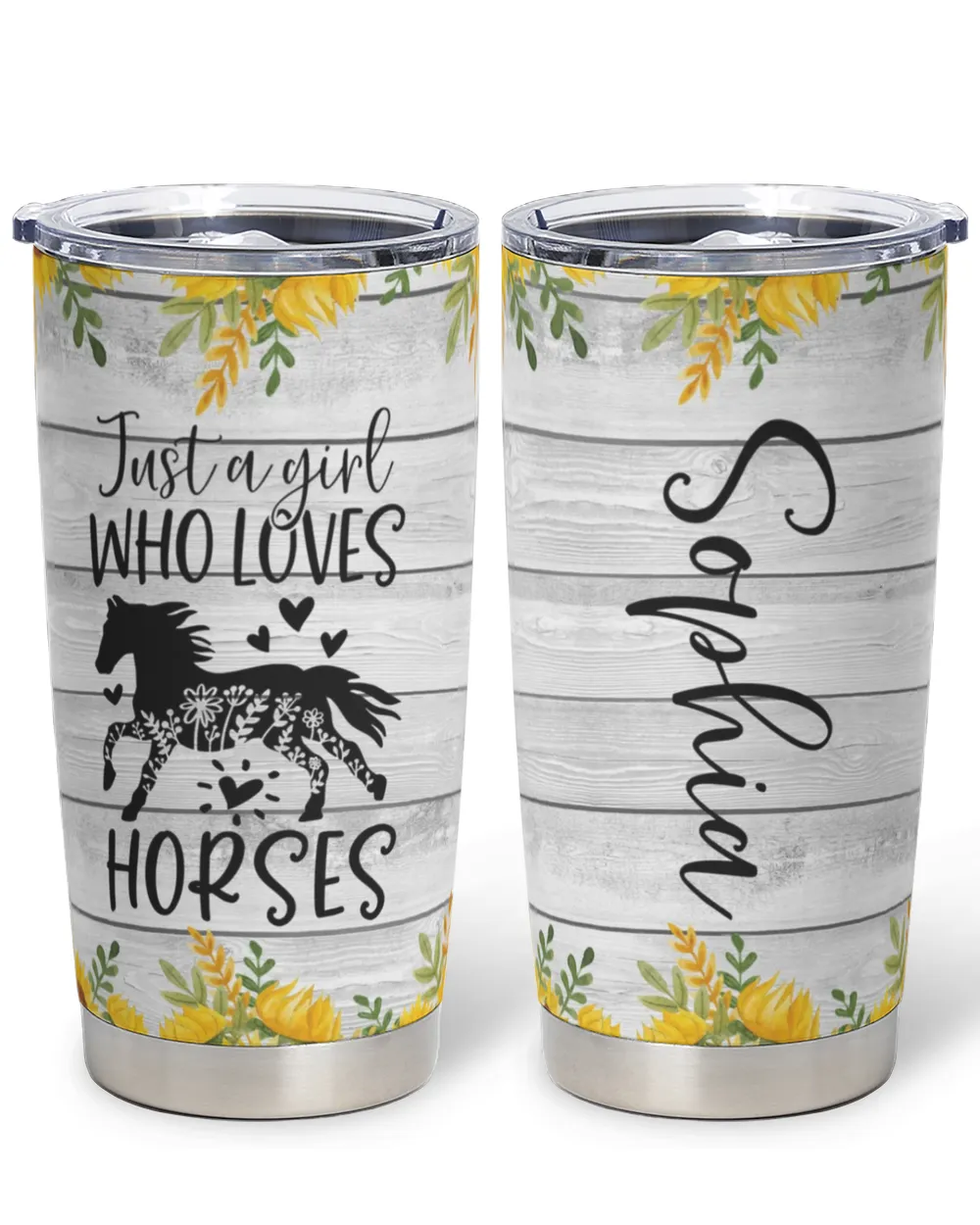 Custom Name Just A Girl Who Loves Horses Sunflower Full Printed Stainless Steel Tumbler (20oz) white 20oz