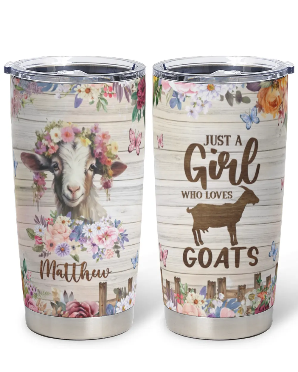 Personalized Just A Girl Who Loves Goat Flower Full Printed Stainless Steel Tumbler (20oz) white 20oz