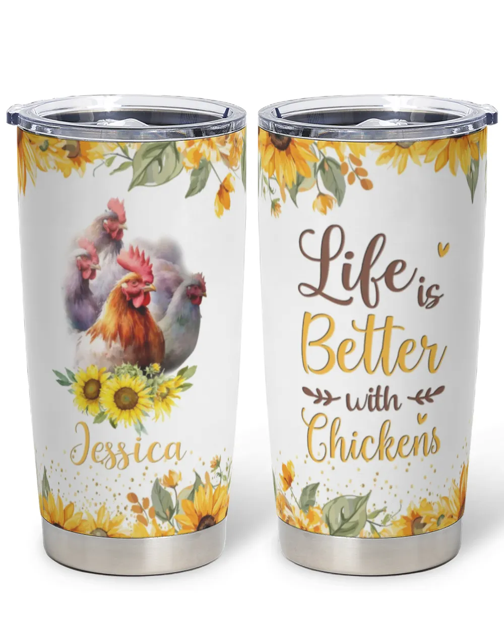 Personalized Life Is Better With Chickens Full Printed Stainless Steel Tumbler (20oz) white 20oz