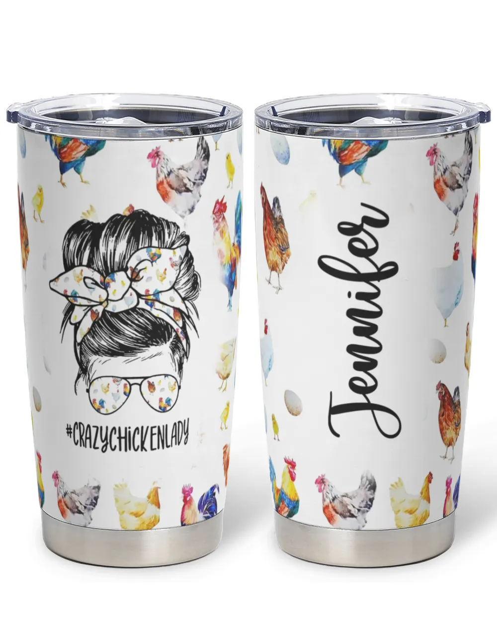 Custom Name Crazy Chicken Lady Full Printed Stainless Steel Tumbler (20oz) white 20oz